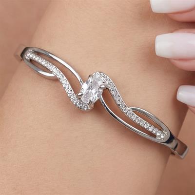 Çelik Kelepçe Bileklik Zirkon Taşlı Model BLZ-286