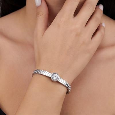 Çelik Kelepçe Bileklik Zirkon Taşlı Model BLZ-426