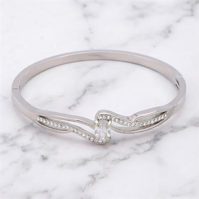 Çelik Kelepçe Bileklik Zirkon Taşlı Model BLZ-286