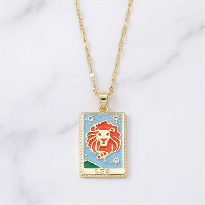 Çelik Kolye, Altın Kaplama Aslan Burcu Kadın Kolye K-136