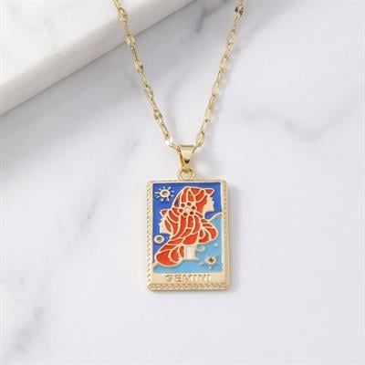 Çelik Kolye, Altın Kaplama İkizler Burç Kadın Kolye K-143