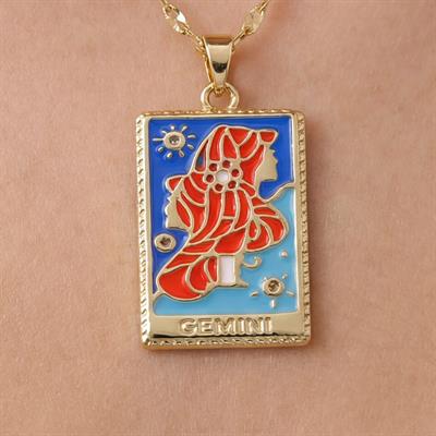 Çelik Kolye, Altın Kaplama İkizler Burç Kadın Kolye K-143