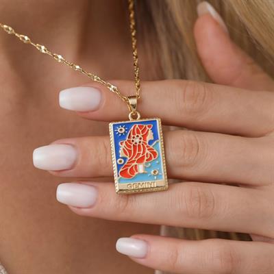 Çelik Kolye, Altın Kaplama İkizler Burç Kadın Kolye K-143