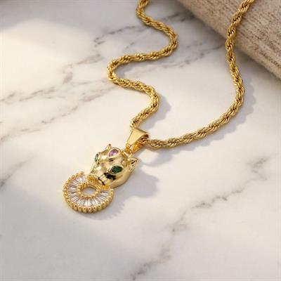 Çelik Kolye - Altın Kaplama Kadın Jaguar Kolye KLY-605