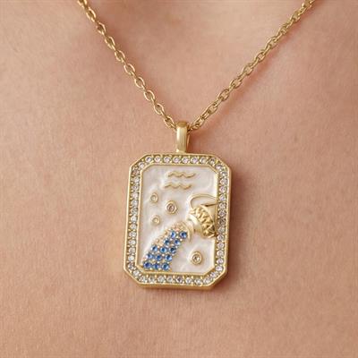 Çelik Kolye, Altın Kaplama Kova Burcu Kadın Kolye K-113