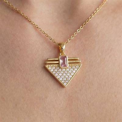 Çelik Kolye, Altın Kaplama Üçgen Kadın Kolye K-127