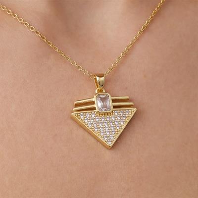 Çelik Kolye, Altın Kaplama Üçgen Kadın Kolye K-126