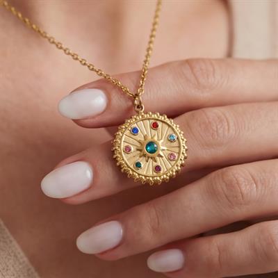 Çelik Kolye, Altın Kaplama Zodyak Burçlar Çemberi Kadın Kolye K-123