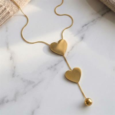 Çelik Kolye - Çelik Kalp Kolye Altın Kaplama KLY-578