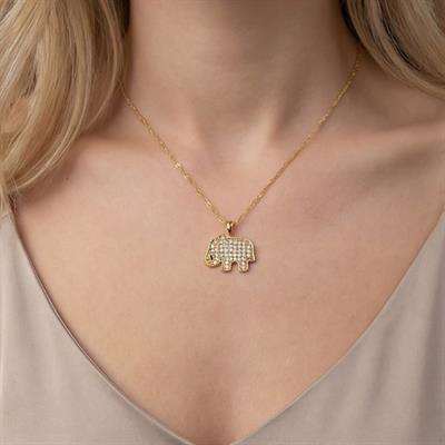 Çelik kolye, Fil Kolye Altın Kaplama, Zirkon Taşlı Kolye  KLY-241