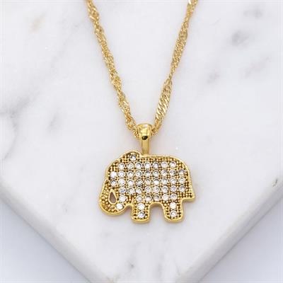 Çelik kolye, Fil Kolye Altın Kaplama, Zirkon Taşlı Kolye  KLY-241