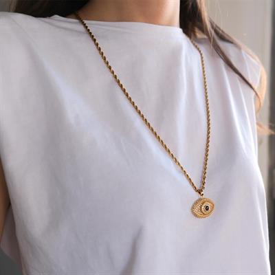 Çelik Kolye - Göz Kolye Altın Kaplama KLY-606