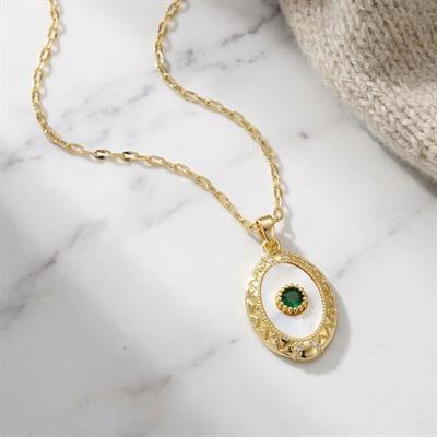 Çelik Kolye - Göz Kolye Yeşil Taşlı Altın Kaplama KLY-612