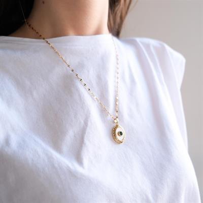 Çelik Kolye - Göz Kolye Yeşil Taşlı Altın Kaplama KLY-612