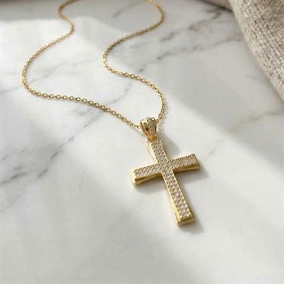 Çelik Kolye Kadın Altın Kaplama Haç Model KLY-630