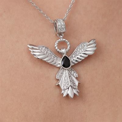 Çelik Kolye, Kadın Melek Kolye, Siyah Taşlı Kolye K-100