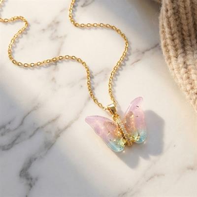 Çelik Kolye - Kelebek Kolye Altın Kaplama KLY-633