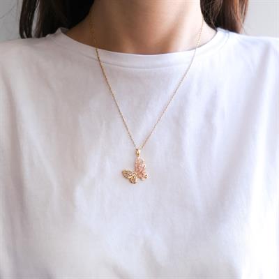 Çelik Kolye - Kelebek Kolye Altın Kaplama KLY-596