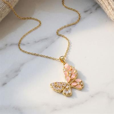 Çelik Kolye - Kelebek Kolye Altın Kaplama KLY-596