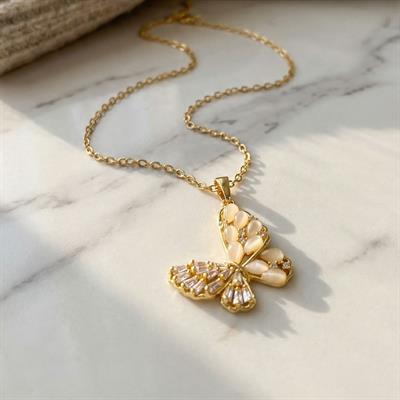 Çelik Kolye - Kelebek Kolye Altın Kaplama KLY-594