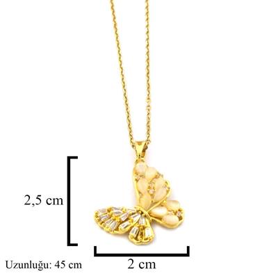 Çelik Kolye - Kelebek Kolye Altın Kaplama KLY-594