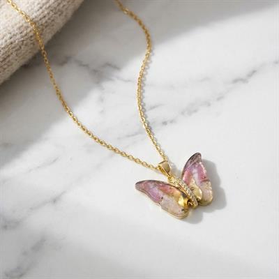 Çelik Kolye - Kelebek Kolye Altın Kaplama KLY-624