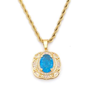 Çelik Kolye - Mavi Taş Kolye Altın Kaplama KLY-607