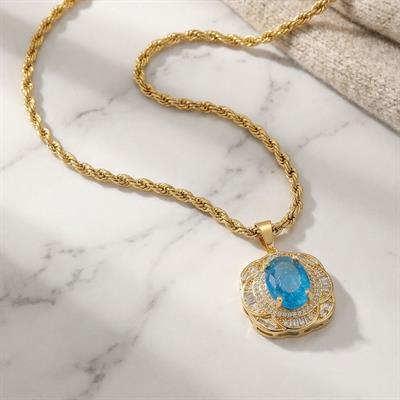 Çelik Kolye - Mavi Taş Kolye Altın Kaplama KLY-607