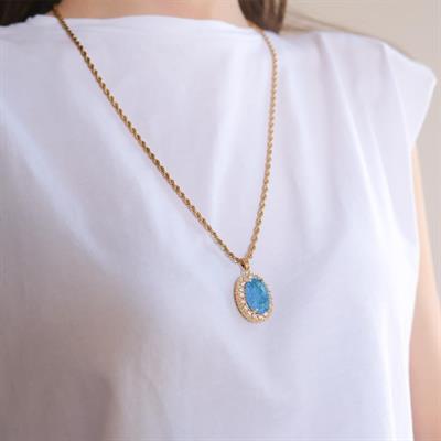 Çelik Kolye - Mavi Taş Kolye Altın Kaplama KLY-604