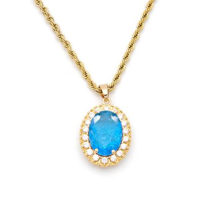 Çelik Kolye - Mavi Taş Kolye Altın Kaplama KLY-604