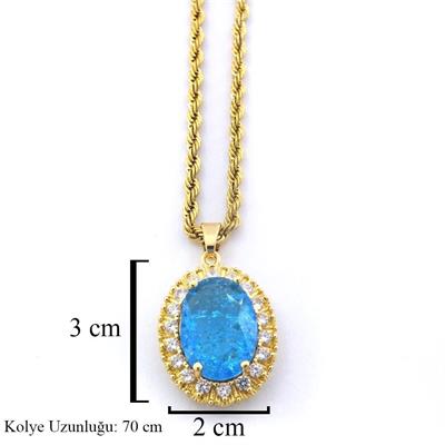 Çelik Kolye - Mavi Taş Kolye Altın Kaplama KLY-604