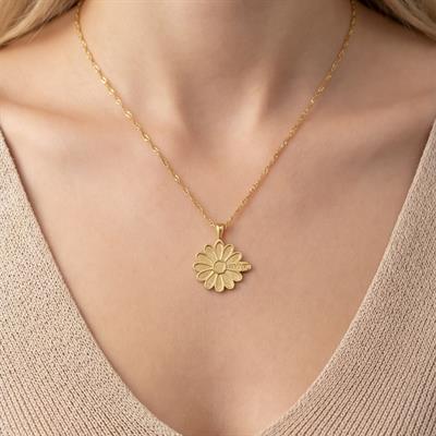 Çelik Kolye, Papatya Kolye Altın Kaplama KLY-254