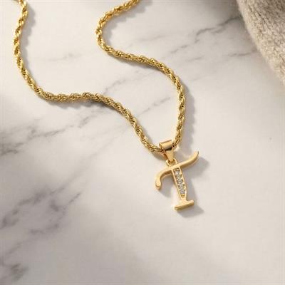 Çelik Kolye, T Harfli Kolye Altın Kaplama, Kadın Kolye KLY-284