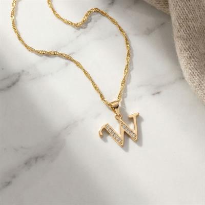 Çelik Kolye, w Harfli Kolye Altın Kaplama, Kadın Kolye KLY-301