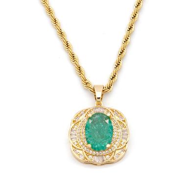 Çelik Kolye - Yeşil Taşlı Altın Kaplama Kadın Kolye KLY-602