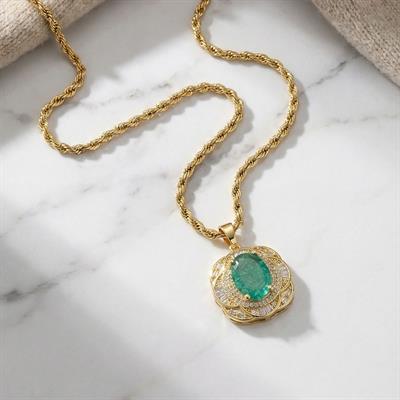 Çelik Kolye - Yeşil Taşlı Altın Kaplama Kadın Kolye KLY-602