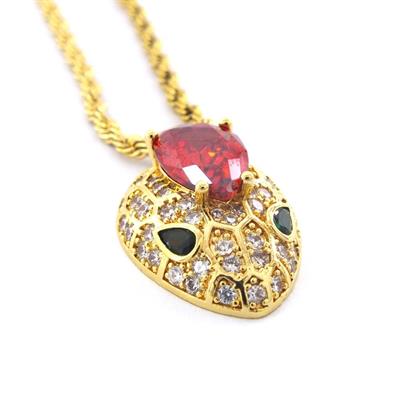 Çelik Kolye - Yılan Kolye Altın Kaplama - Kırmızı Taşlı Kolye KLY-603