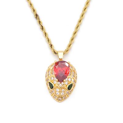 Çelik Kolye - Yılan Kolye Altın Kaplama - Kırmızı Taşlı Kolye KLY-603