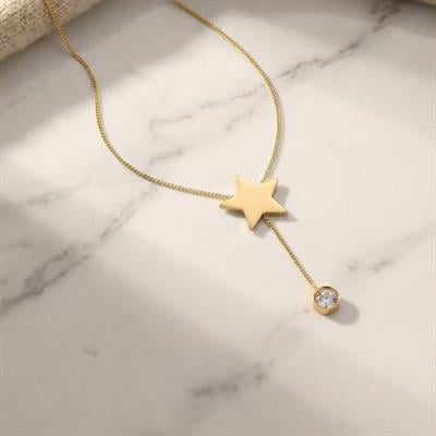 Çelik Kolye - Yıldız Kolye Altın Kaplama KLY-576