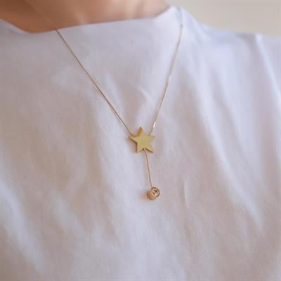 Çelik Kolye - Yıldız Kolye Altın Kaplama KLY-576