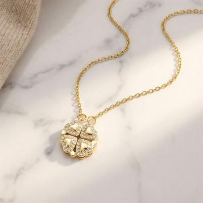 Çelik Kolye - Yonca Kolye Altın Kaplama KLY-620