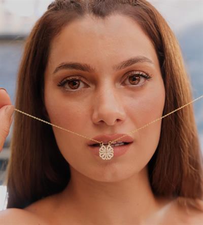 Çelik Kolye, Yonca Kolye Altın Kaplama Kadın Kolye KLY-396