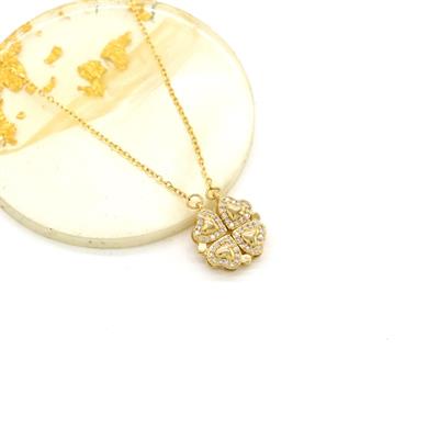 Çelik Kolye - Yonca Kolye Altın Kaplama KLY-620