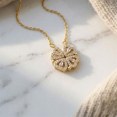 Çelik Kolye, Yonca Kolye Altın Kaplama Kadın Kolye KLY-396