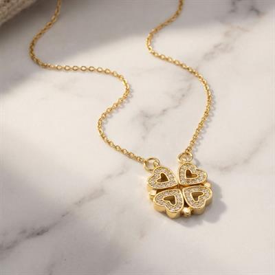 Çelik Kolye - Yonca Kolye Altın Kaplama KLY-637