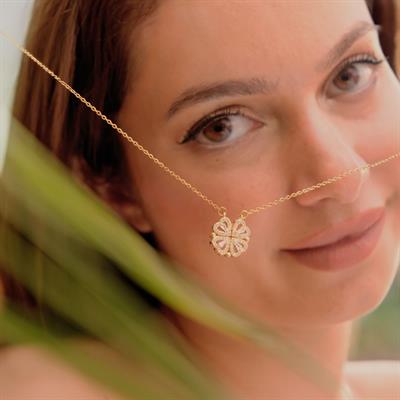 Çelik Kolye, Yonca Kolye Altın Kaplama Kadın Kolye KLY-396