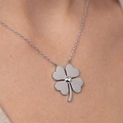 Çelik Kolye, Yonca Kolye, Paslanmaz Çelik Kadın Kolye KLY-352