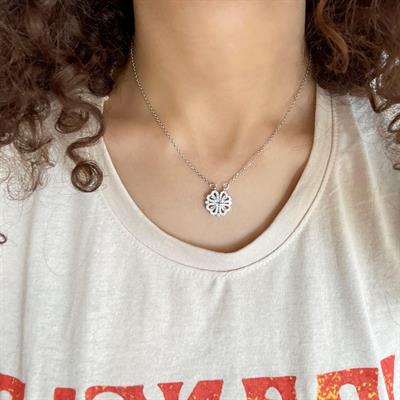 Çelik Kolye, Yonca Kolye, Paslanmaz Çelik Kadın Kolye KLY-395