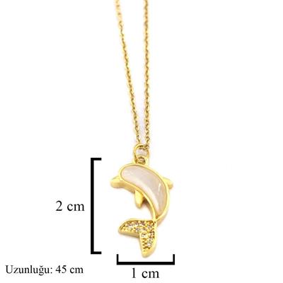Çelik Kolye - Yunus Kolye - Altın Kaplama Balık Kolye KLY-592