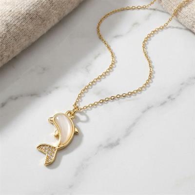 Çelik Kolye - Yunus Kolye - Altın Kaplama Balık Kolye KLY-592